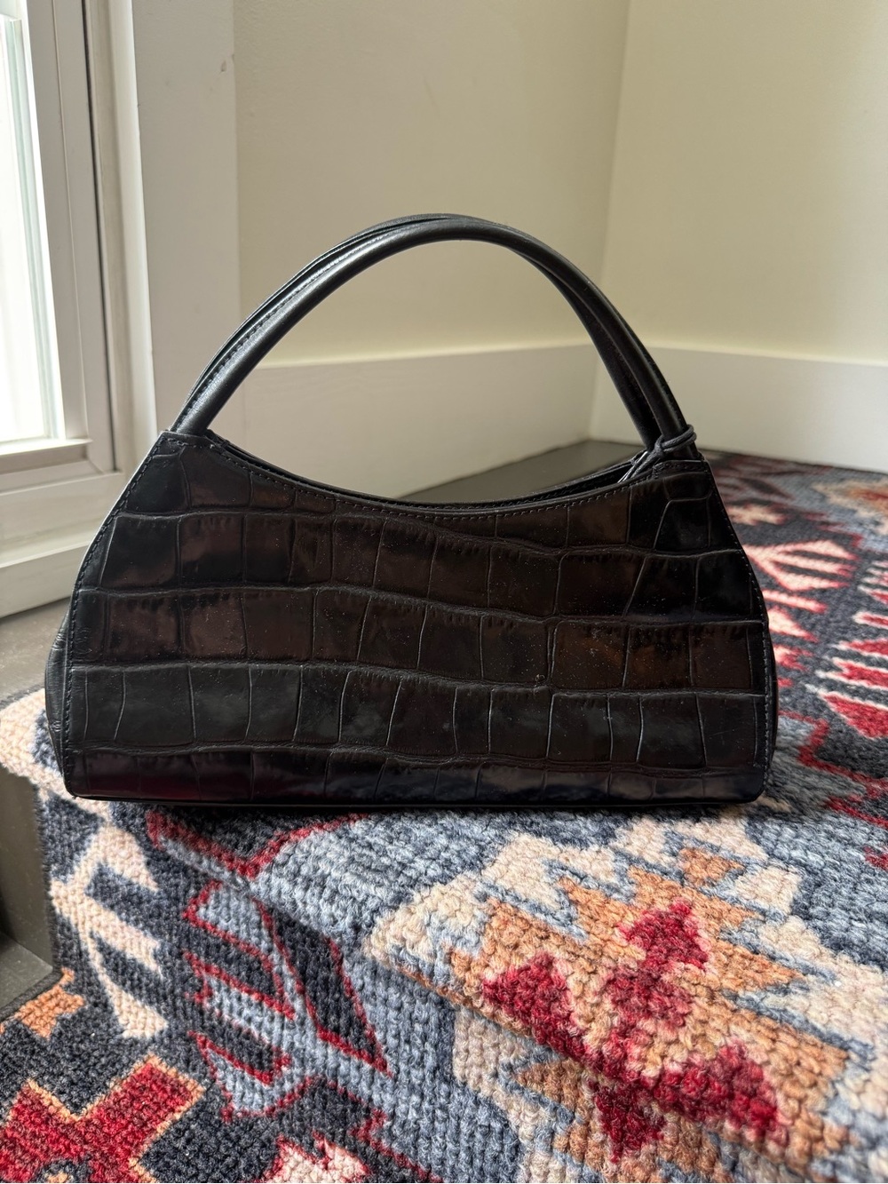 Monsac black crocodile textured leather handbag